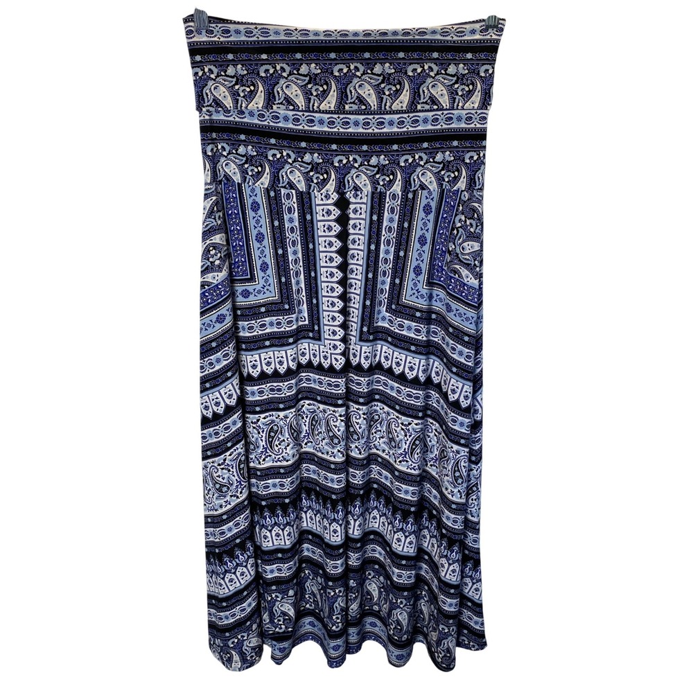 INC International Concepts‎ Paisley Maxi Skirt Women's Medium Blue Stretch Y2K
